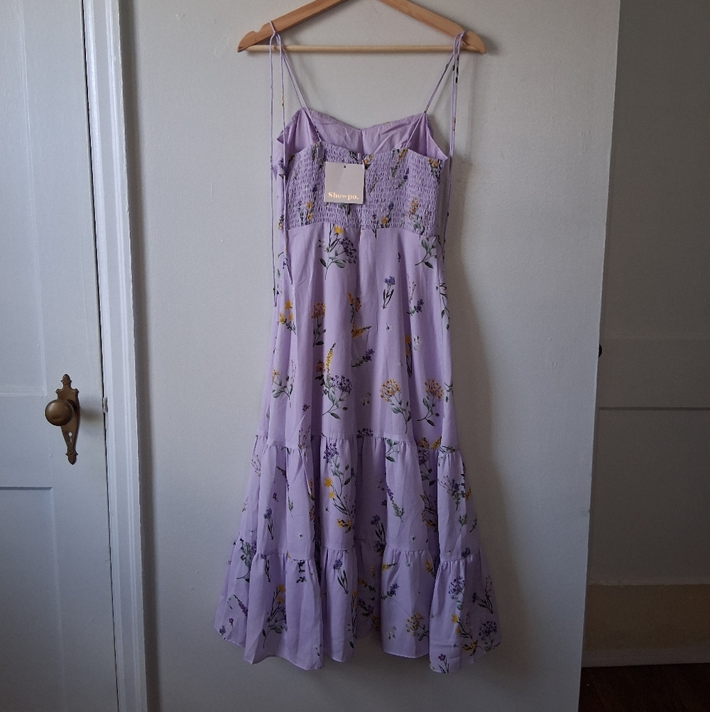 Showpo Purple Floral Dress With Strap Ties - Picture 4 of 10